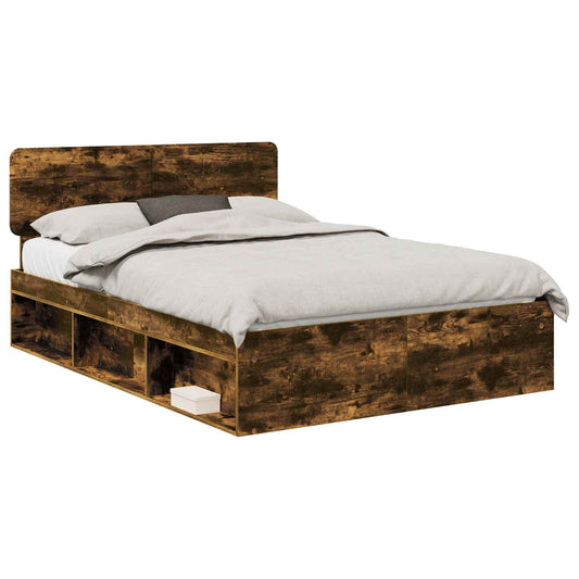 vidaXL Bed Frame Smoked Oak 153 x 203 cm Solid Pine Wood