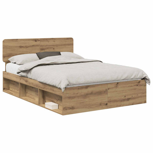 vidaXL Bed Frame Artisian Oak 135 x 190 cm Solid Pine Wood