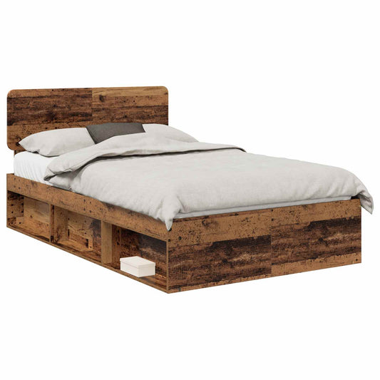 vidaXL Bed Frame with Headboard Old Wood 120 x 190 cm Solid Pine Wood