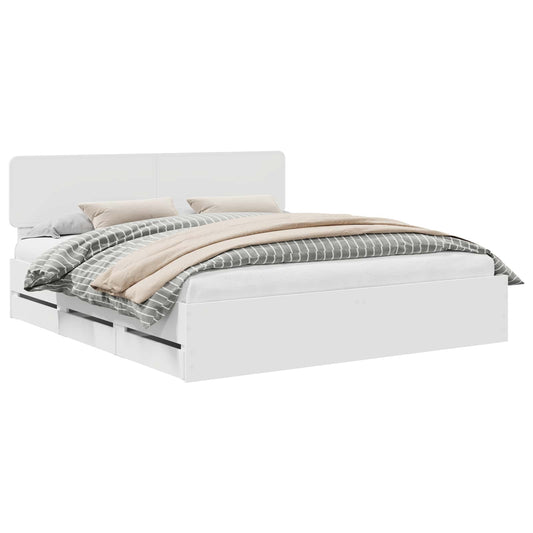 vidaXL Bed Frame with Drawer White 200 x 200 cm Engineered Wood