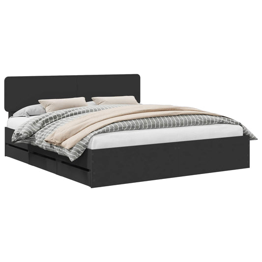 vidaXL Bed Frame with Drawer Black 200 x 200 cm Engineered Wood