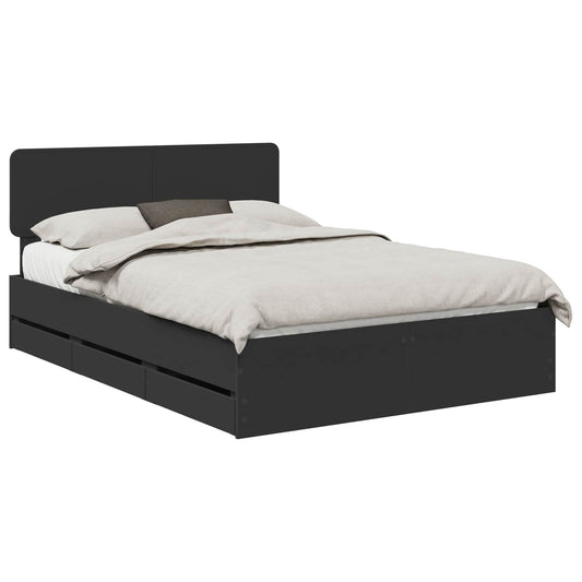 vidaXL Bed Frame with Drawer Black 150 x 200 cm Engineered Wood