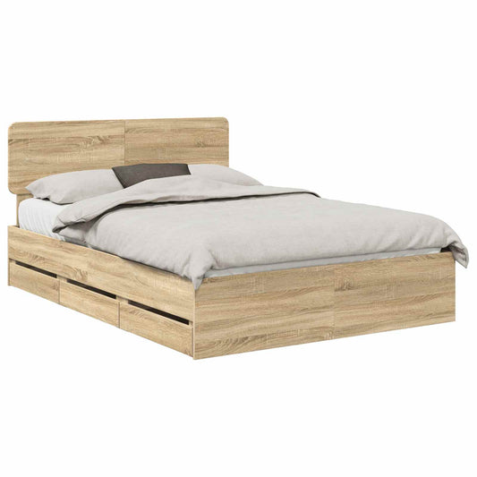 vidaXL Bed Frame with Drawer Sonoma Oak 140 x 200 cm Engineered Wood