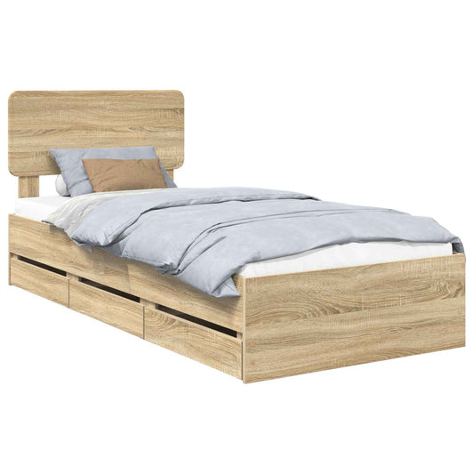 vidaXL Bed Frame with Drawer Sonoma Oak 75 x 190 cm Engineered Wood