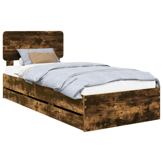 vidaXL Bed Frame with Drawer Smoked Oak 75 x 190 cm Engineered Wood
