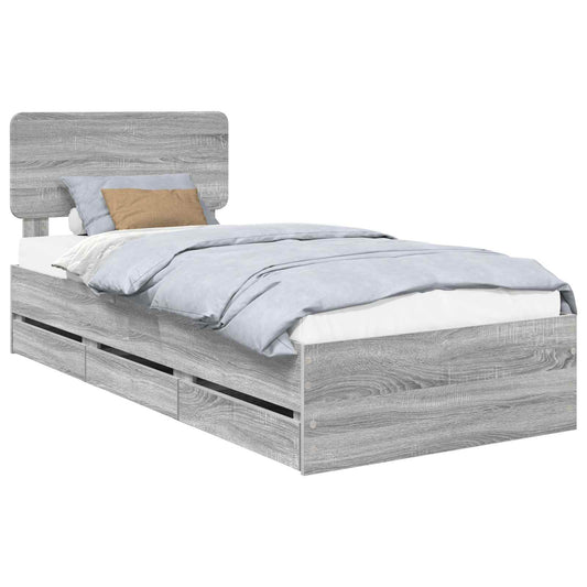 vidaXL Bed Frame with Drawer Grey Sonoma 75 x 190 cm Engineered Wood