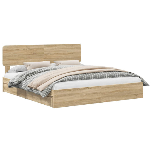 vidaXL Storage Bed with Drawer Sonoma Oak 180 x 200 cm Engineered Wood