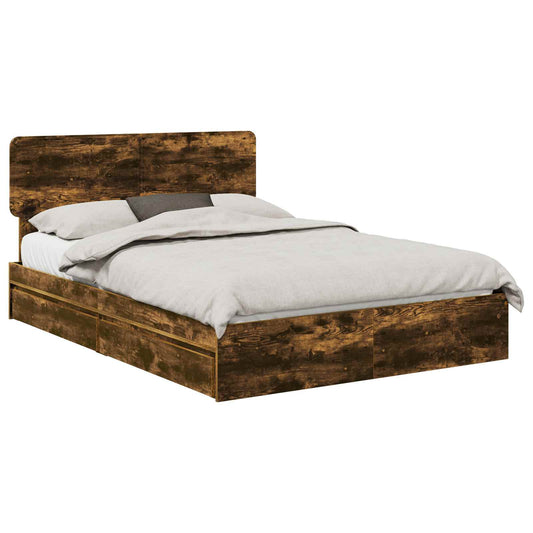 vidaXL Storage Bed with Drawer Smoked Oak 160 x 200 cm Engineered Wood