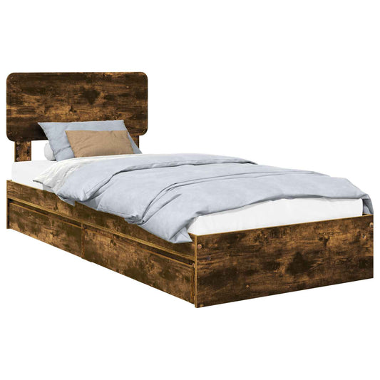 vidaXL Storage Bed with Drawer Smoked Oak 90 x 190 cm Engineered Wood