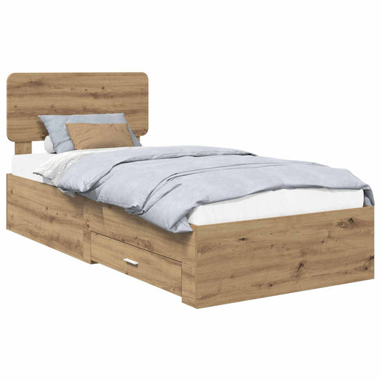 vidaXL Bed Frame with Drawer Artisan Oak 100 x 200 cm Engineered Wood