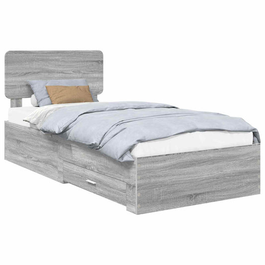 vidaXL Bed Frame with Drawer Grey Sonoma 90 x 200 cm Engineered Wood