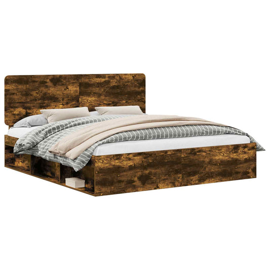 vidaXL Bed Frame Smoked Oak 200 x 200 cm Solid Pine Wood