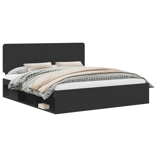 vidaXL Bed Frame with Headboard Black 180 x 200 cm Solid Pine Wood