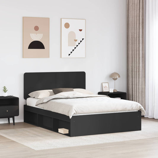 vidaXL Bed Frame with Headboard Black 140 x 200 cm Solid Pine Wood