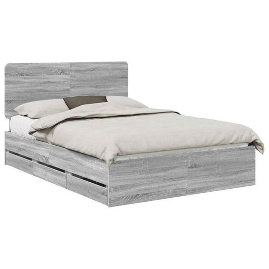 vidaXL Bed Frame with Drawer Grey Sonoma 140 x 190 cm Engineer Wood