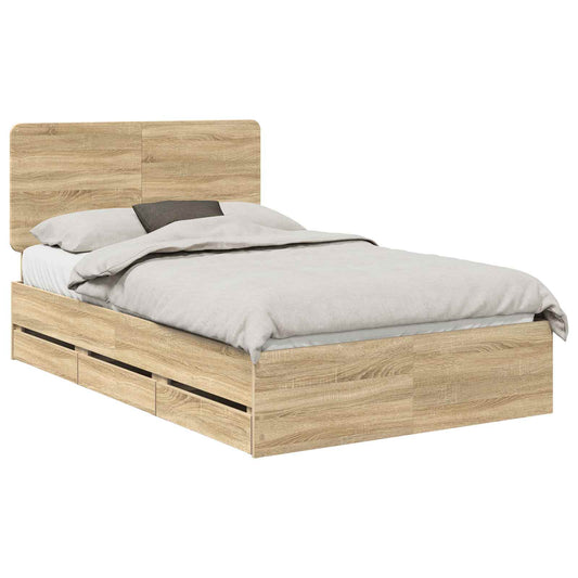 vidaXL Bed Frame with Drawer Sonoma Oak 120 x 200 cm Engineer Wood