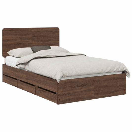 vidaXL Bed Frame with Drawer Brown Oak 120 x 190 cm Engineer Wood