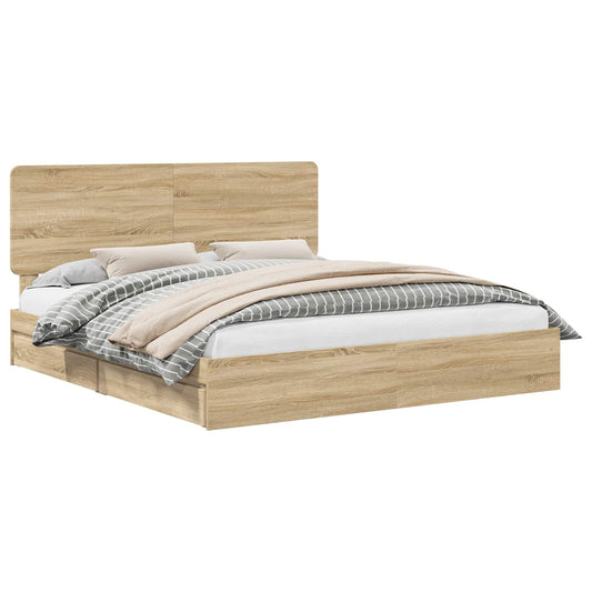 vidaXL Storage Bed with Drawer Sonoma Oak 180 x 200 cm Engineered Wood