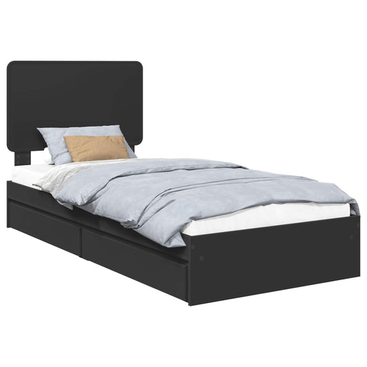 vidaXL Storage Bed with Headboard Black 90 x 190 cm Engineered Wood