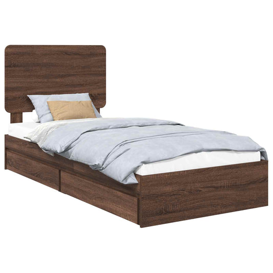 vidaXL Storage Bed with Drawer Brown Oak 75 x 190 cm Engineered Wood