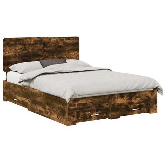 vidaXL Bed Frame with Drawer Smoked Oak 150 x 200 cm Engineered Wood