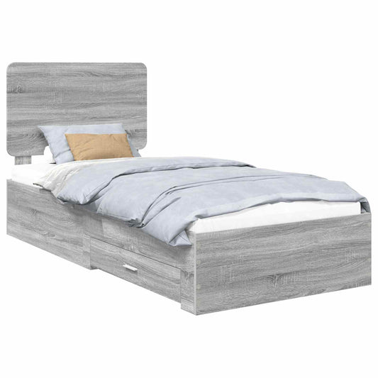 vidaXL Bed Frame with Drawer Grey Sonoma 100 x 200 cm Engineered Wood