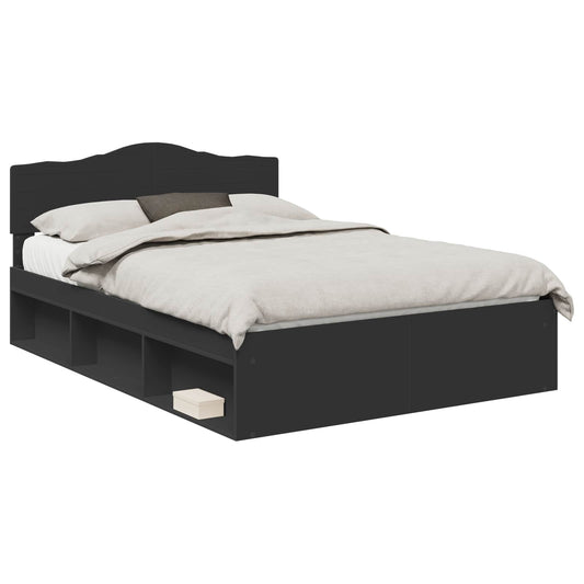 vidaXL Bed Frame with Headboard Black 160 x 200 cm Solid Pine Wood