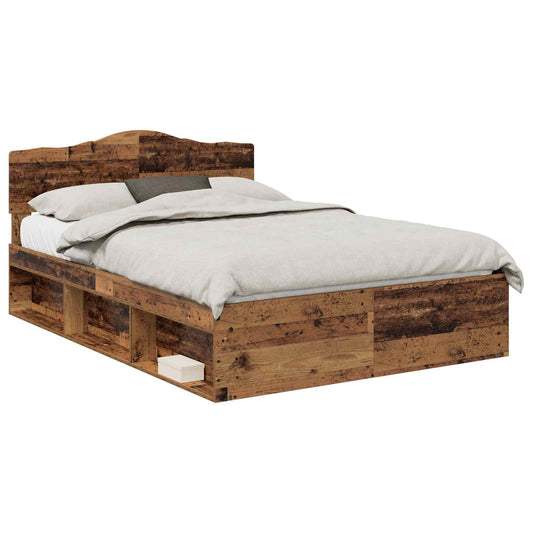 vidaXL Bed Frame with Headboard Old Wood 150 x 200 cm Solid Pine Wood