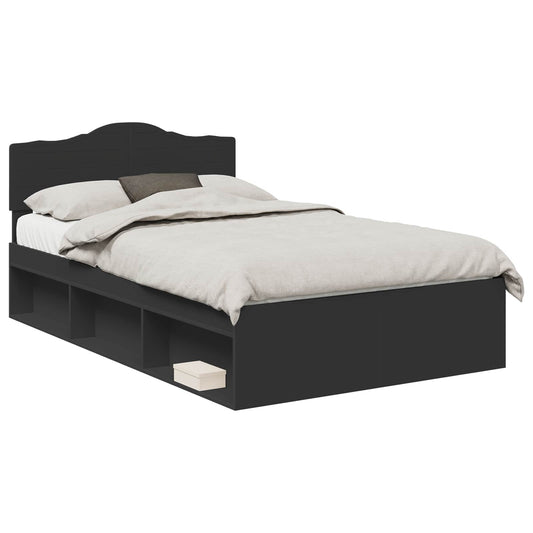 vidaXL Bed Frame with Headboard Black 135 x 190 cm Solid Pine Wood