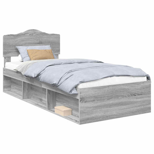 vidaXL Bed Frame Grey Sonoma 100 x 200 cm Solid Pine Wood