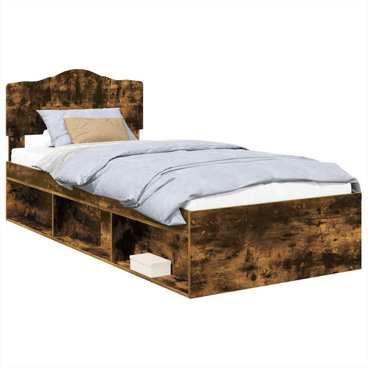 vidaXL Bed Frame with Headboard Smoked Oak 90 x 200 cm Solid Pine Wood