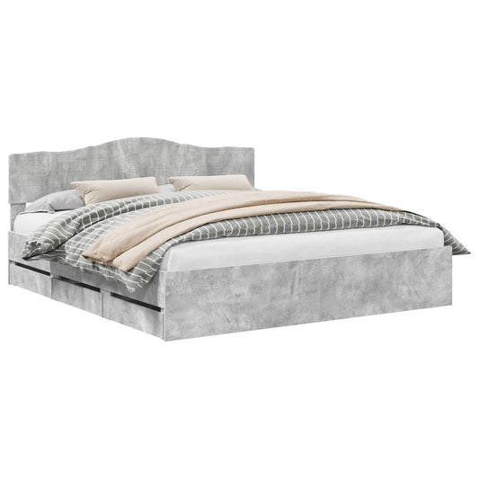 vidaXL Bed Frame with Drawer Concrete Grey 200 x 200 cm Engineer Wood