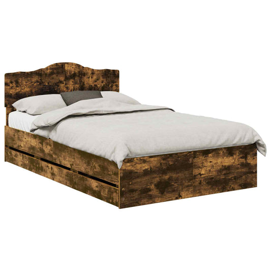 vidaXL Bed Frame with Drawer Smoked Oak 120 x 200 cm Engineer Wood