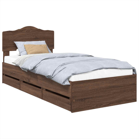 vidaXL Bed Frame with Drawer Brown Oak 90 x 200 cm Engineer Wood