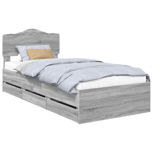 vidaXL Bed Frame with Drawer Grey Sonoma 75 x 190 cm Engineer Wood