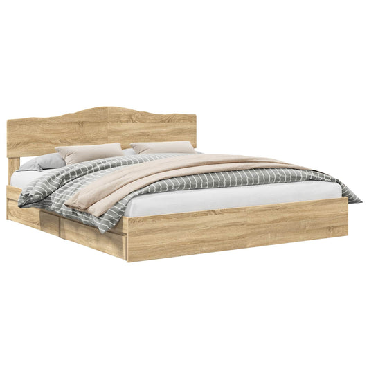 vidaXL Storage Bed with Drawer Sonoma Oak 180 x 200 cm Engineered Wood