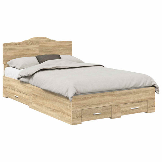 vidaXL Bed Frame with Drawer Sonoma Oak 135 x 190 cm Engineered Wood