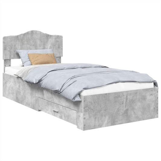 vidaXL Bed Frame with Drawer Concrete Grey 90 x 190 cm Engineered Wood