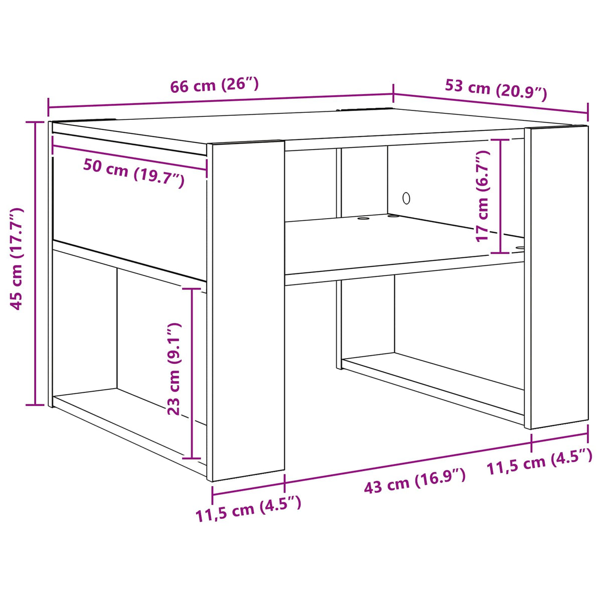 vidaXL Coffee Table White 66 x 53 x 45 cm Engineered Wood
