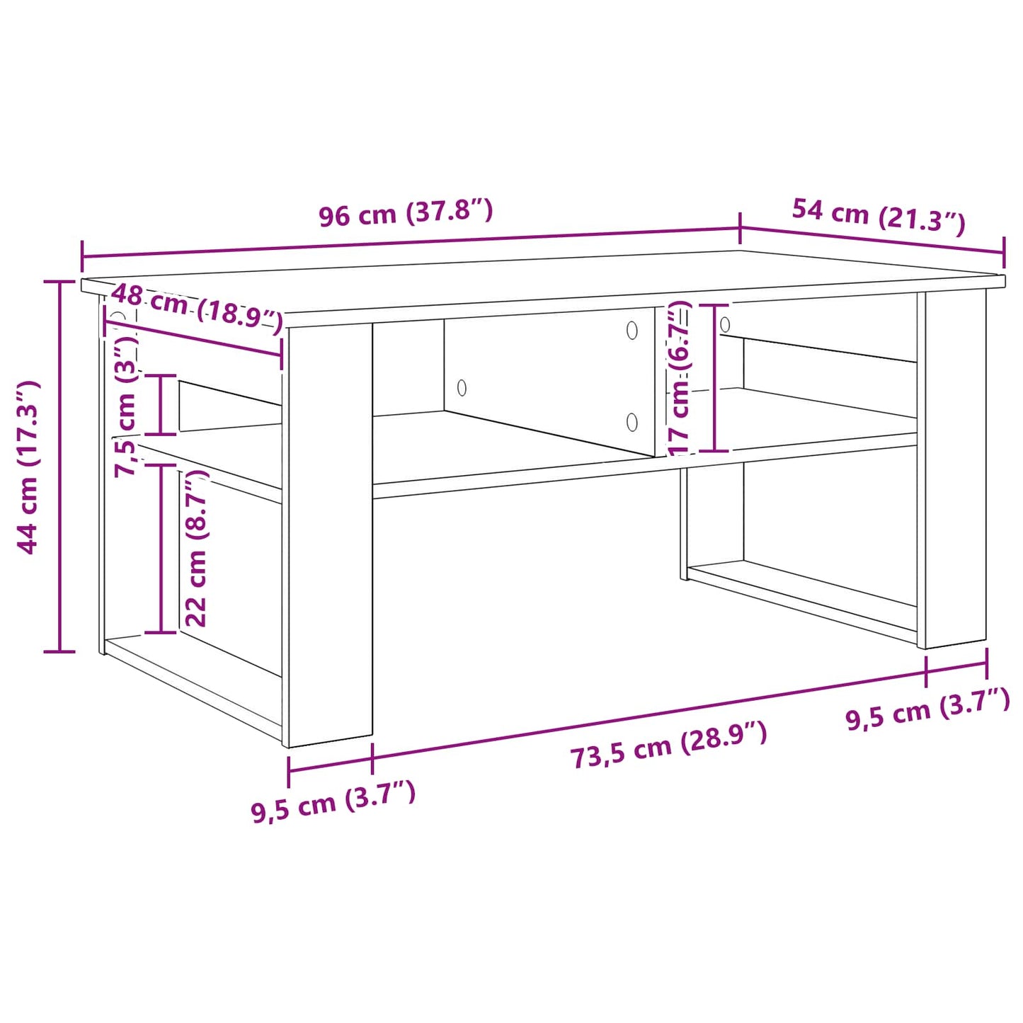 vidaXL Coffee Table Smoked Oak 96 x 54 x 44 cm Engineered Wood