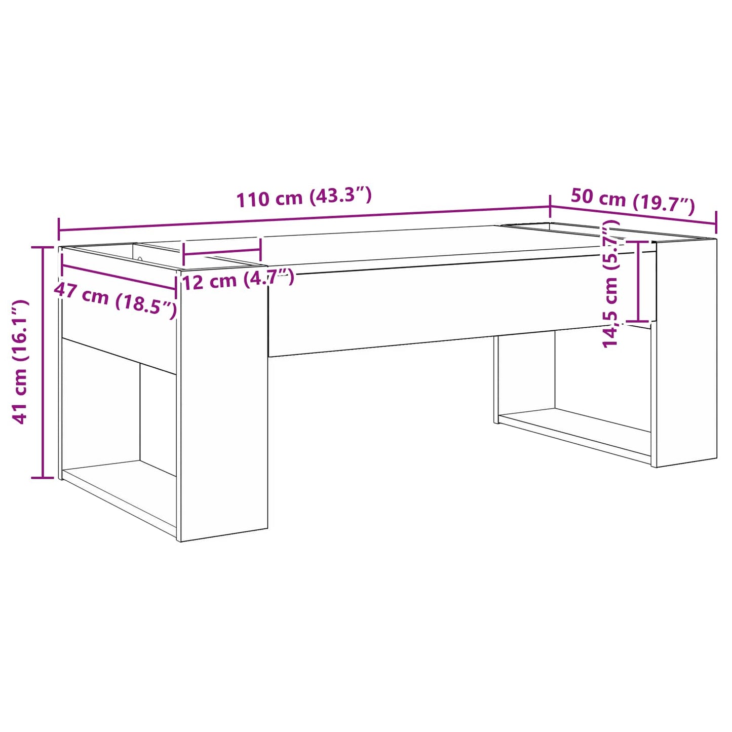 vidaXL Coffee Table Sonoma Oak 110 x 50 x 41 cm Engineered Wood