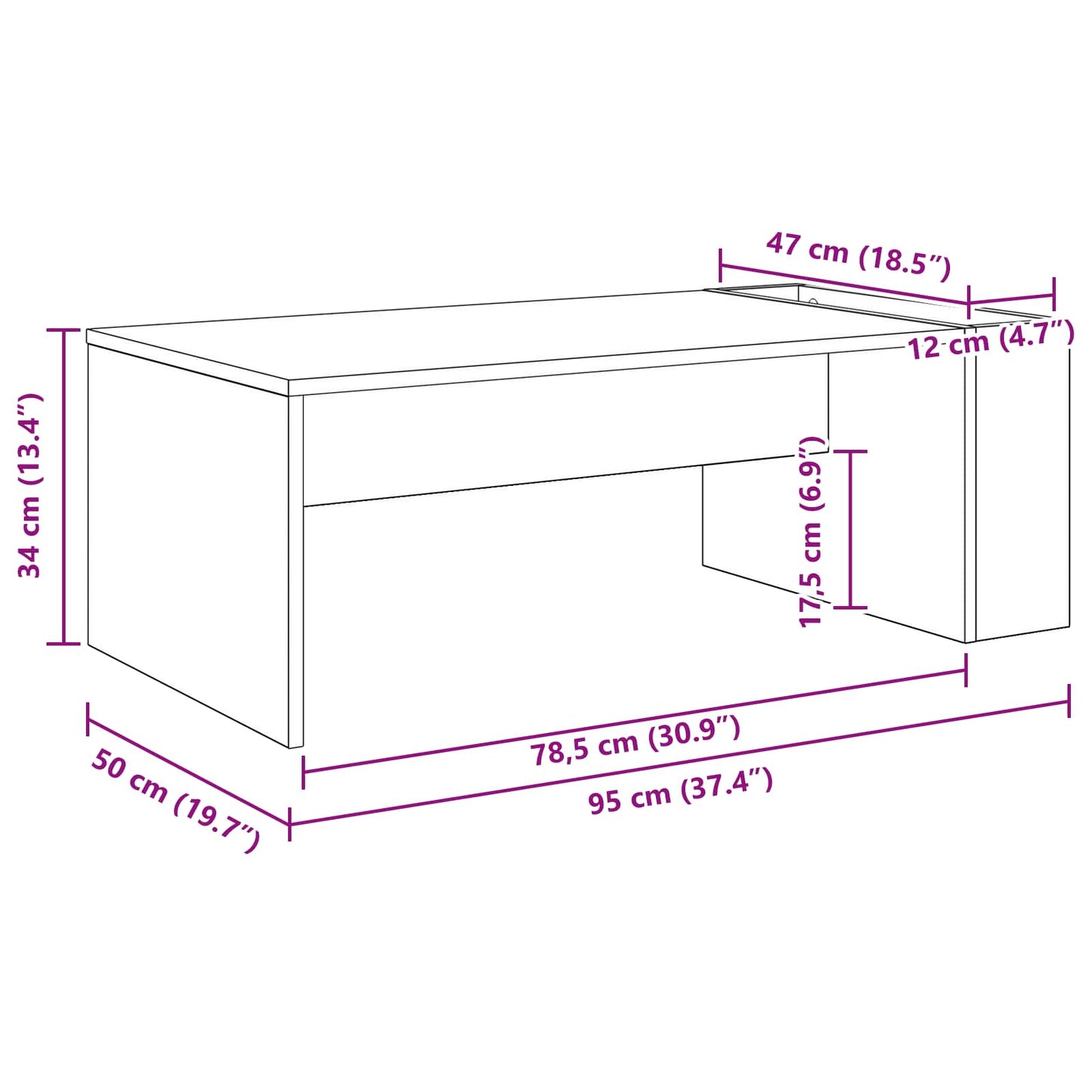 vidaXL Coffee Table Black Oak 95 x 50 x 34 cm Engineered Wood