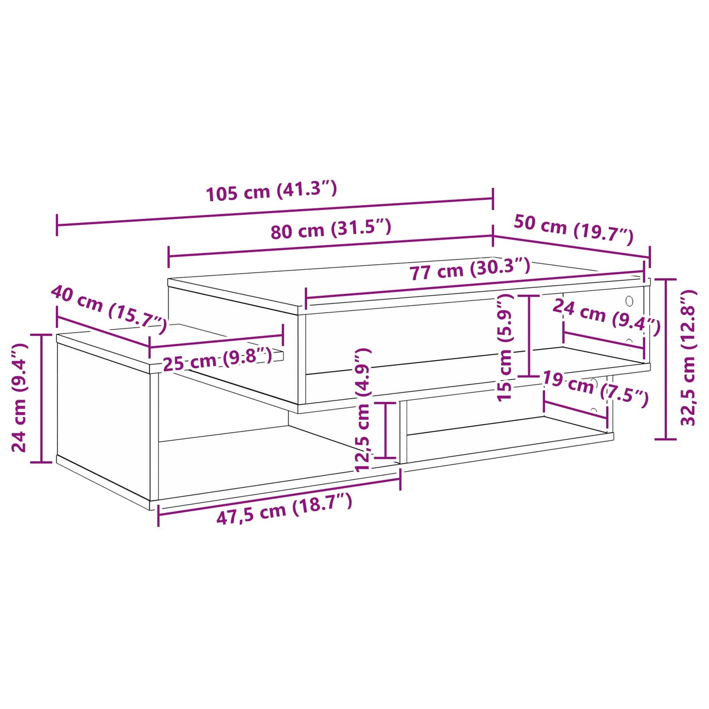 vidaXL Coffee Table Sonoma Oak 105 x 50 x 32.5 cm Engineered Wood