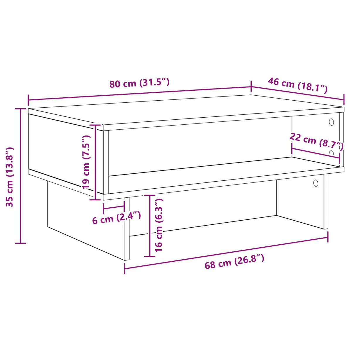 vidaXL Coffee Table Concrete Grey 80 x 46 x 35 cm Engineered Wood