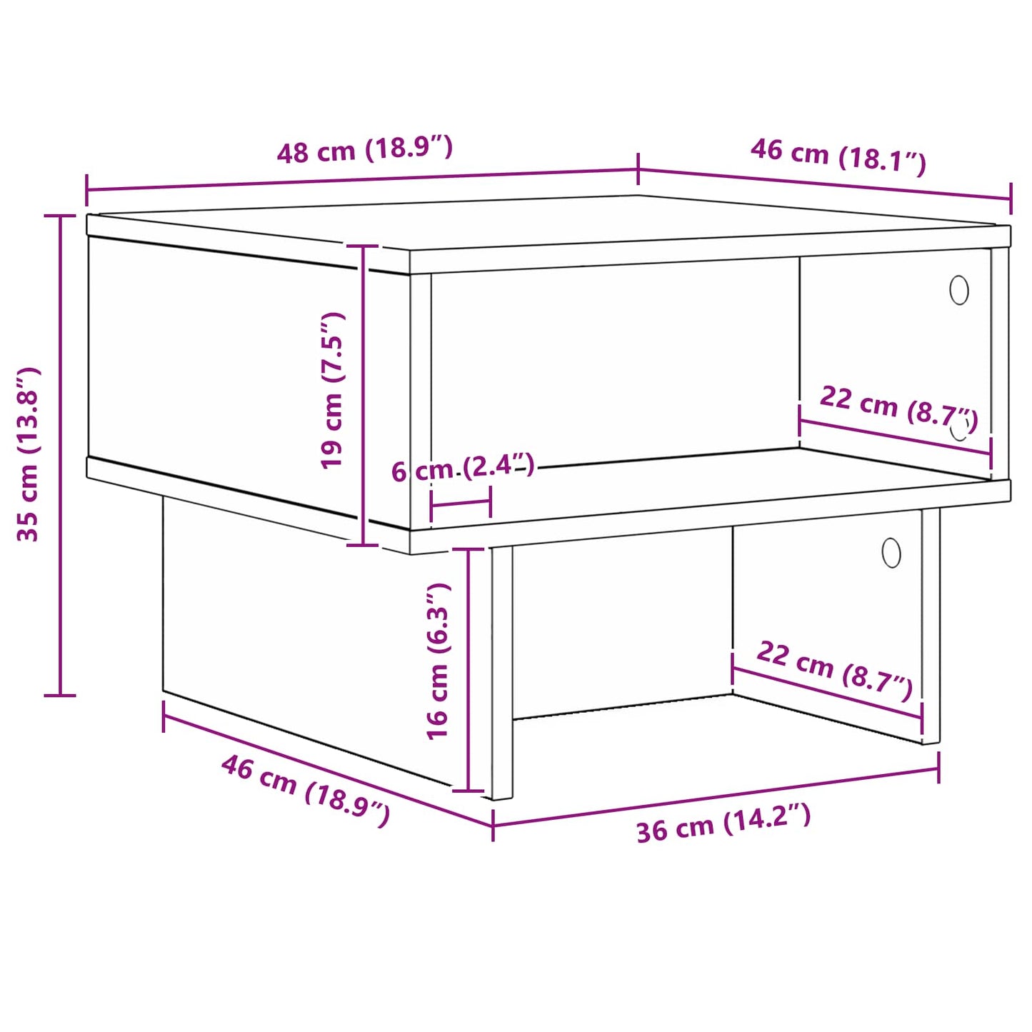 vidaXL Coffee Table Black Oak 48 x 46 x 35 cm Engineered Wood
