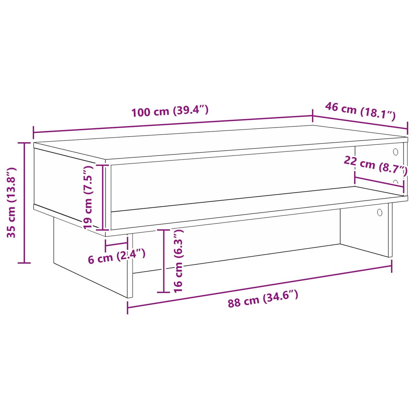 vidaXL Coffee Table Sonoma Oak 100 x 46 x 35 cm Engineered Wood
