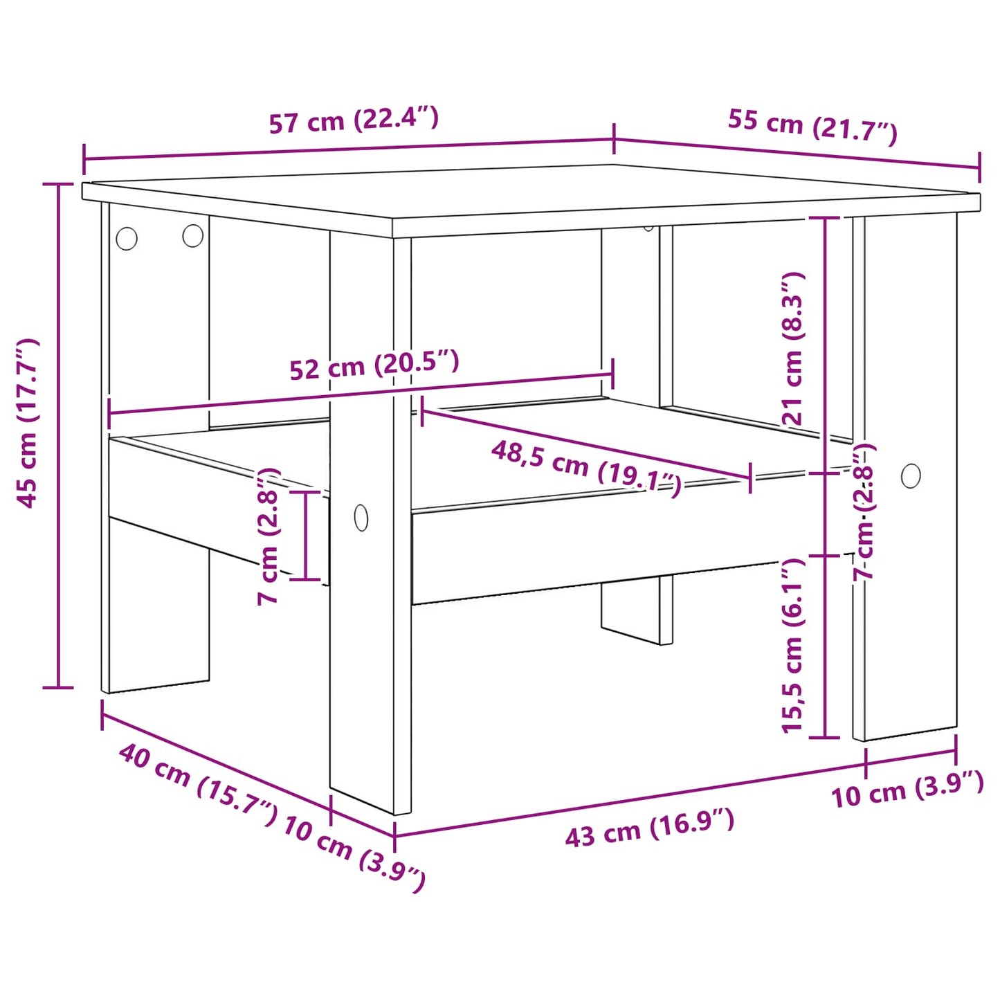 vidaXL Coffee Table Black Oak 57 x 55 x 45 cm Engineered Wood