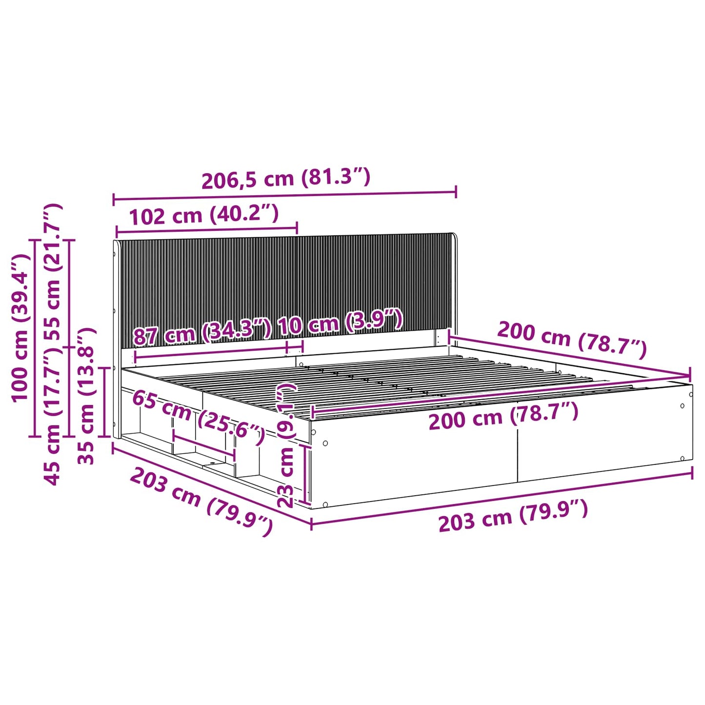 vidaXL Bed Frame with Storage and Headboard Smoked Oak 200 x 200 cm