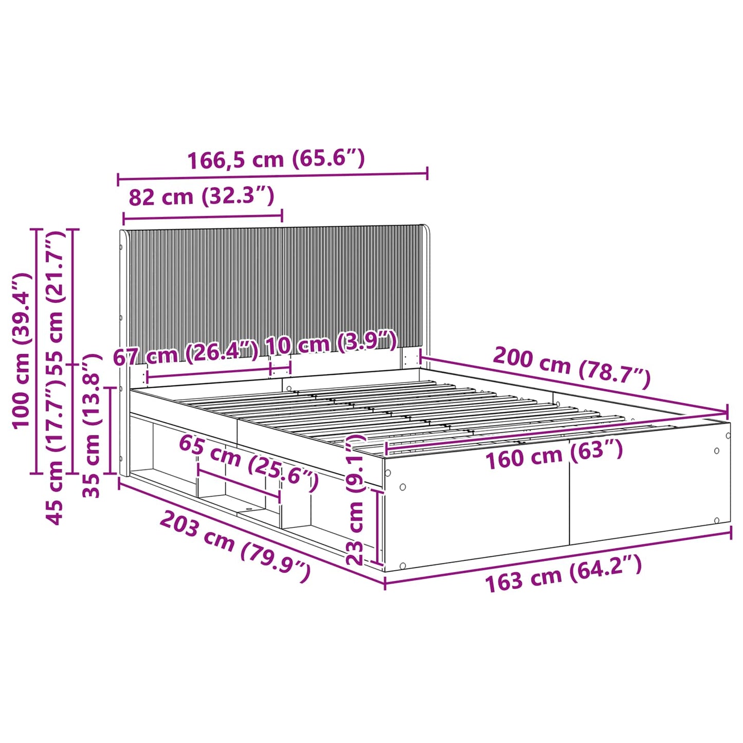vidaXL Bed Frame with Storage and Headboard 2 pcs Engineered Wood