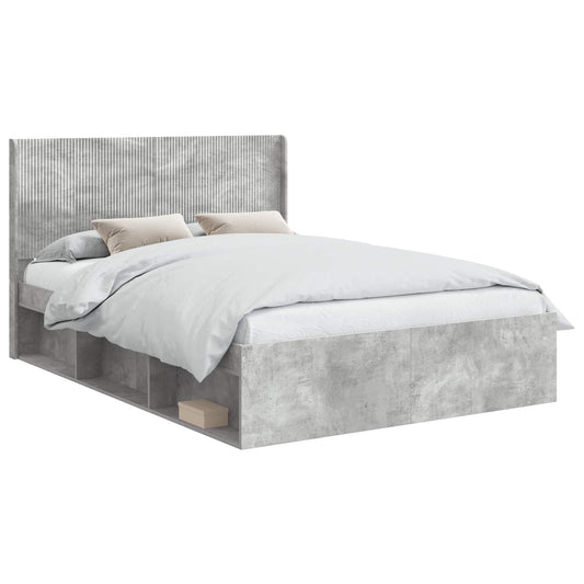 vidaXL Bed Frame with Storage and Headboard Concrete Grey 140 x 190 cm